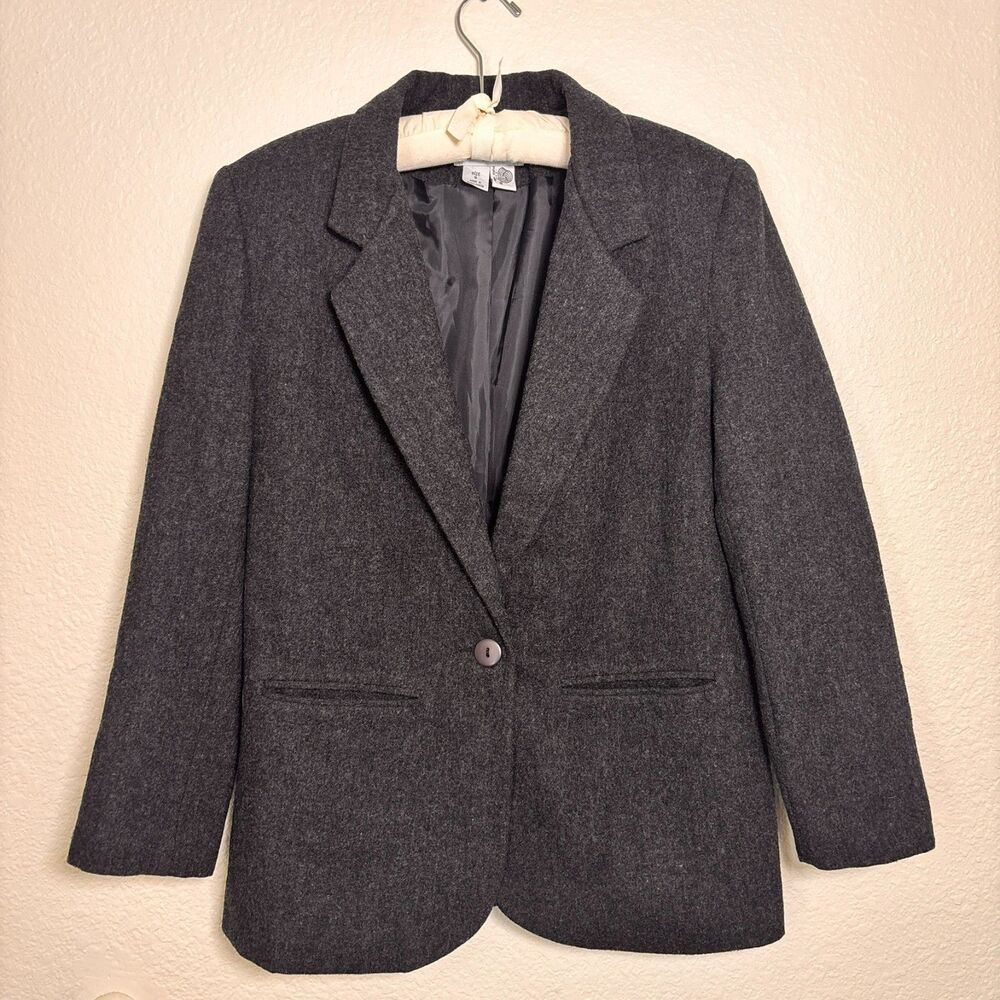 Vtg Lisa Josephs 100% Wool Blazer Jacket Womens S Gray Dark Academia Woolmark 90